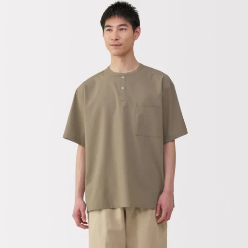 Clearance Men's Breathable Henley Woven T-Shirt T-Shirts