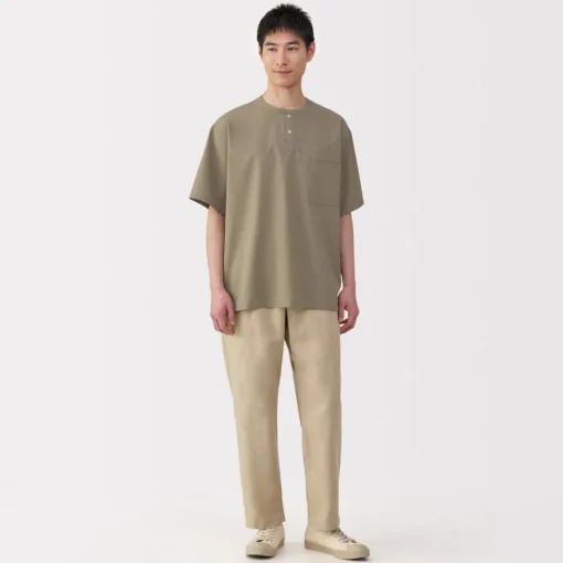 Clearance Men's Breathable Henley Woven T-Shirt T-Shirts