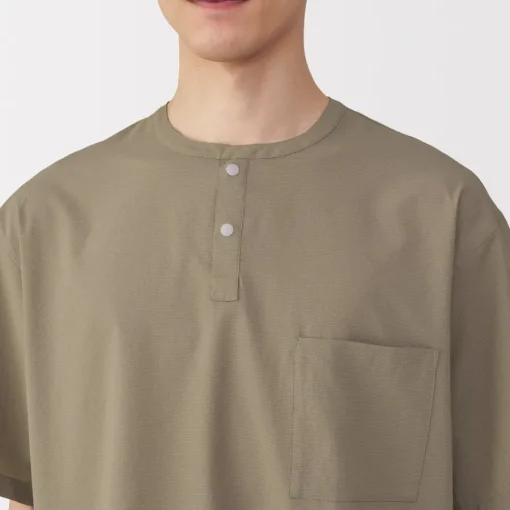 Clearance Men's Breathable Henley Woven T-Shirt T-Shirts
