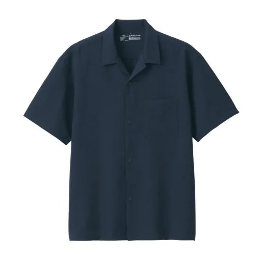 Sale Men's Breathable Seersucker Open Collar Short Sleeve Shirt Shirts & Polos