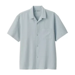Sale Men's Breathable Seersucker Open Collar Short Sleeve Shirt Shirts & Polos