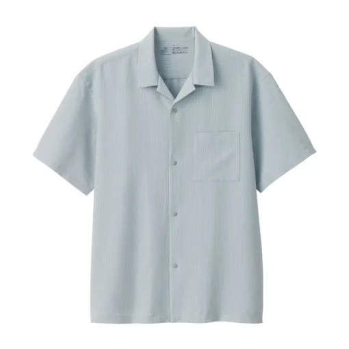 Sale Men's Breathable Seersucker Open Collar Short Sleeve Shirt Shirts & Polos