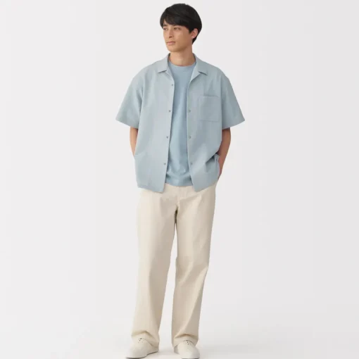 Sale Men's Breathable Seersucker Open Collar Short Sleeve Shirt Shirts & Polos
