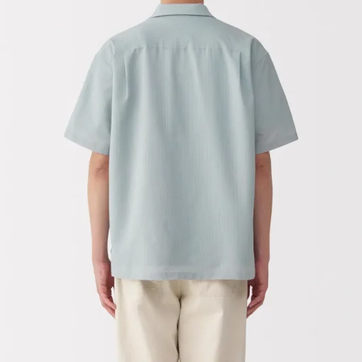 Sale Men's Breathable Seersucker Open Collar Short Sleeve Shirt Shirts & Polos