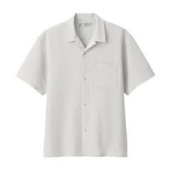 Sale Men's Breathable Seersucker Open Collar Short Sleeve Shirt Shirts & Polos