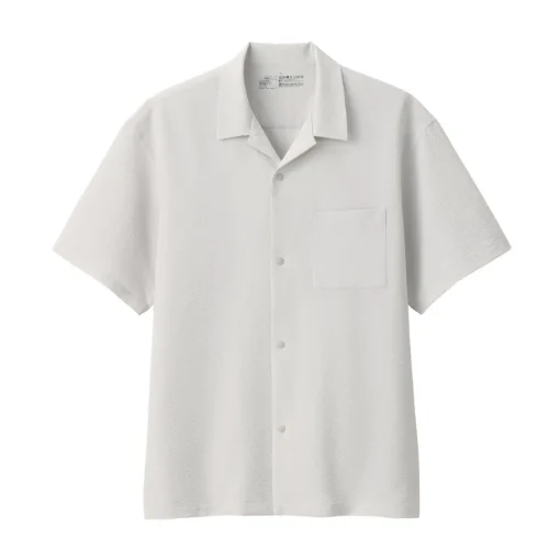 Sale Men's Breathable Seersucker Open Collar Short Sleeve Shirt Shirts & Polos