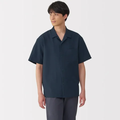 Sale Men's Breathable Seersucker Open Collar Short Sleeve Shirt Shirts & Polos