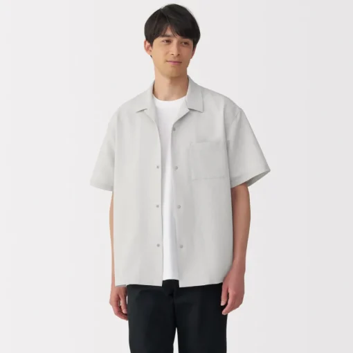 Sale Men's Breathable Seersucker Open Collar Short Sleeve Shirt Shirts & Polos