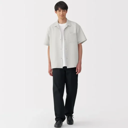 Sale Men's Breathable Seersucker Open Collar Short Sleeve Shirt Shirts & Polos
