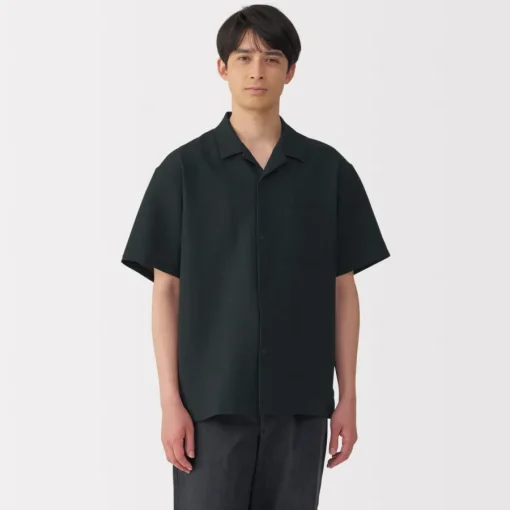 Sale Men's Breathable Seersucker Open Collar Short Sleeve Shirt Shirts & Polos