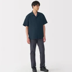 Sale Men's Breathable Seersucker Open Collar Short Sleeve Shirt Shirts & Polos
