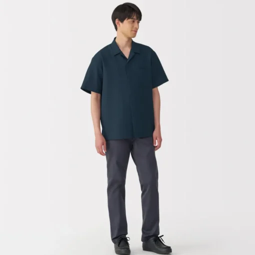 Sale Men's Breathable Seersucker Open Collar Short Sleeve Shirt Shirts & Polos