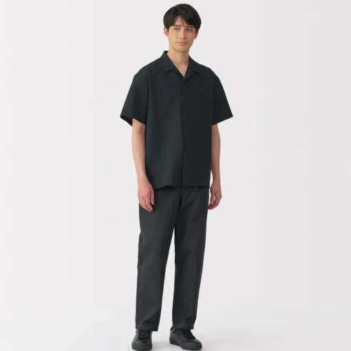 Sale Men's Breathable Seersucker Open Collar Short Sleeve Shirt Shirts & Polos