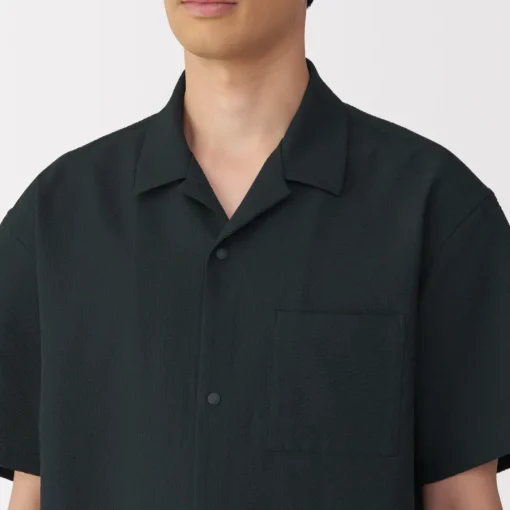 Sale Men's Breathable Seersucker Open Collar Short Sleeve Shirt Shirts & Polos