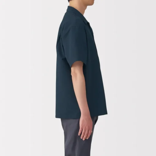 Sale Men's Breathable Seersucker Open Collar Short Sleeve Shirt Shirts & Polos