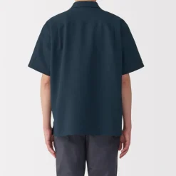 Sale Men's Breathable Seersucker Open Collar Short Sleeve Shirt Shirts & Polos