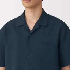 Sale Men's Breathable Seersucker Open Collar Short Sleeve Shirt Shirts & Polos