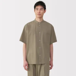 Hot Men's Breathable Stand Collar Short Sleeve Shirt Shirts & Polos