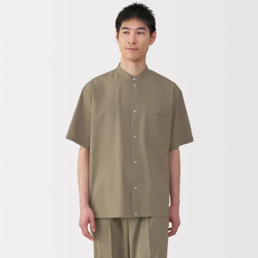 Hot Men's Breathable Stand Collar Short Sleeve Shirt Shirts & Polos