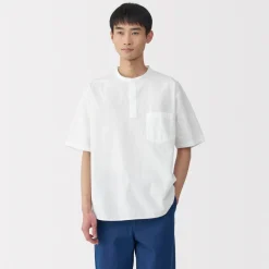 Clearance Men's Cool Touch Henley Neck Short Sleeve Woven T-Shirt T-Shirts