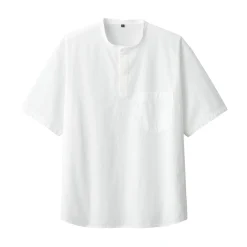 Clearance Men's Cool Touch Henley Neck Short Sleeve Woven T-Shirt T-Shirts