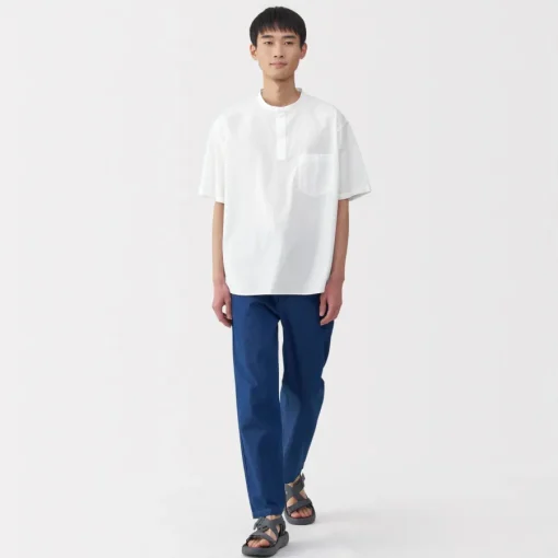 Clearance Men's Cool Touch Henley Neck Short Sleeve Woven T-Shirt T-Shirts