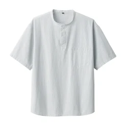 Hot Men's Cool Touch Henley Neck Short Sleeve Woven Striped T-Shirt T-Shirts