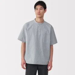 Hot Men's Cool Touch Henley Neck Short Sleeve Woven Striped T-Shirt T-Shirts