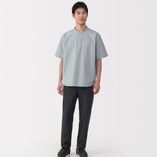Hot Men's Cool Touch Henley Neck Short Sleeve Woven Striped T-Shirt T-Shirts