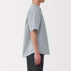Hot Men's Cool Touch Henley Neck Short Sleeve Woven Striped T-Shirt T-Shirts