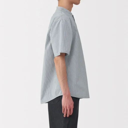 Hot Men's Cool Touch Henley Neck Short Sleeve Woven Striped T-Shirt T-Shirts