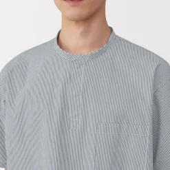 Hot Men's Cool Touch Henley Neck Short Sleeve Woven Striped T-Shirt T-Shirts
