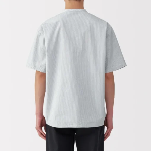 Hot Men's Cool Touch Henley Neck Short Sleeve Woven Striped T-Shirt T-Shirts