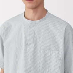 Hot Men's Cool Touch Henley Neck Short Sleeve Woven Striped T-Shirt T-Shirts