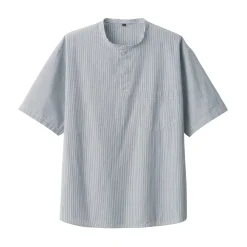 Hot Men's Cool Touch Henley Neck Short Sleeve Woven Striped T-Shirt T-Shirts