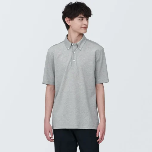 Discount Men's Cool Touch Pique Button Down Short Sleeve Polo Shirt Shirts & Polos
