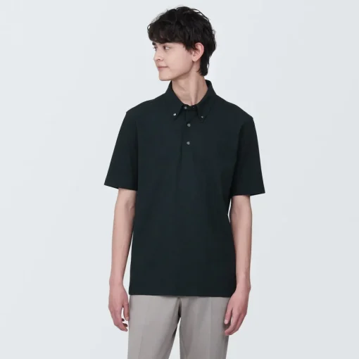 Discount Men's Cool Touch Pique Button Down Short Sleeve Polo Shirt Shirts & Polos