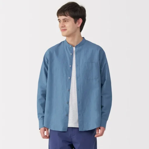 New Men's Hemp Cotton Stand Collar Shirt Shirts & Polos