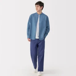 New Men's Hemp Cotton Stand Collar Shirt Shirts & Polos