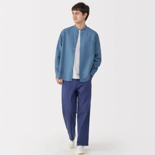New Men's Hemp Cotton Stand Collar Shirt Shirts & Polos