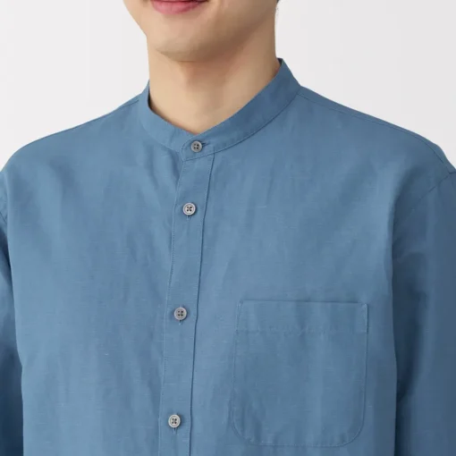 New Men's Hemp Cotton Stand Collar Shirt Shirts & Polos