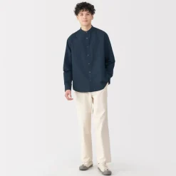 New Men's Hemp Cotton Stand Collar Shirt Shirts & Polos