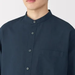New Men's Hemp Cotton Stand Collar Shirt Shirts & Polos