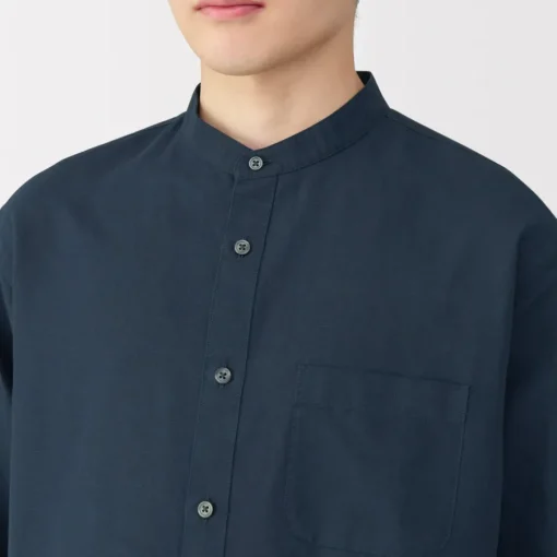 New Men's Hemp Cotton Stand Collar Shirt Shirts & Polos