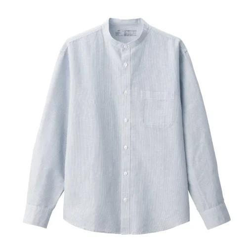 Outlet Men's Hemp Cotton Stand Collar Striped Shirt Shirts & Polos