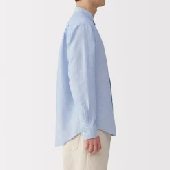 Outlet Men's Hemp Cotton Stand Collar Striped Shirt Shirts & Polos