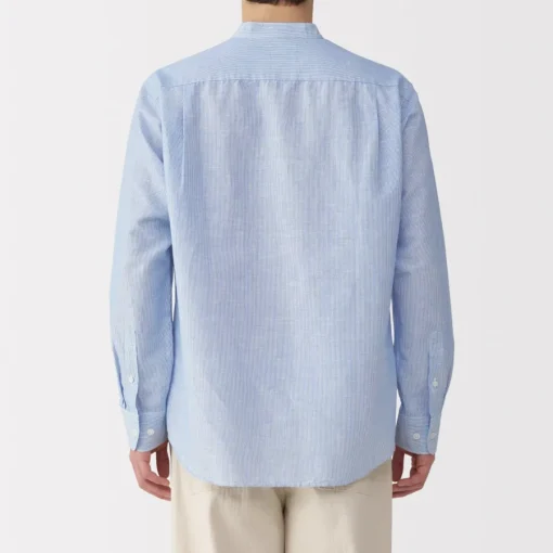 Outlet Men's Hemp Cotton Stand Collar Striped Shirt Shirts & Polos