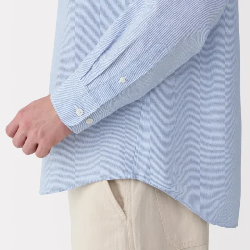 Outlet Men's Hemp Cotton Stand Collar Striped Shirt Shirts & Polos