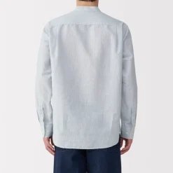 Outlet Men's Hemp Cotton Stand Collar Striped Shirt Shirts & Polos