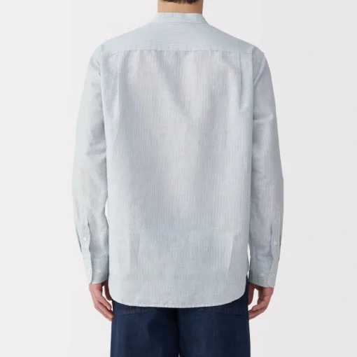 Outlet Men's Hemp Cotton Stand Collar Striped Shirt Shirts & Polos